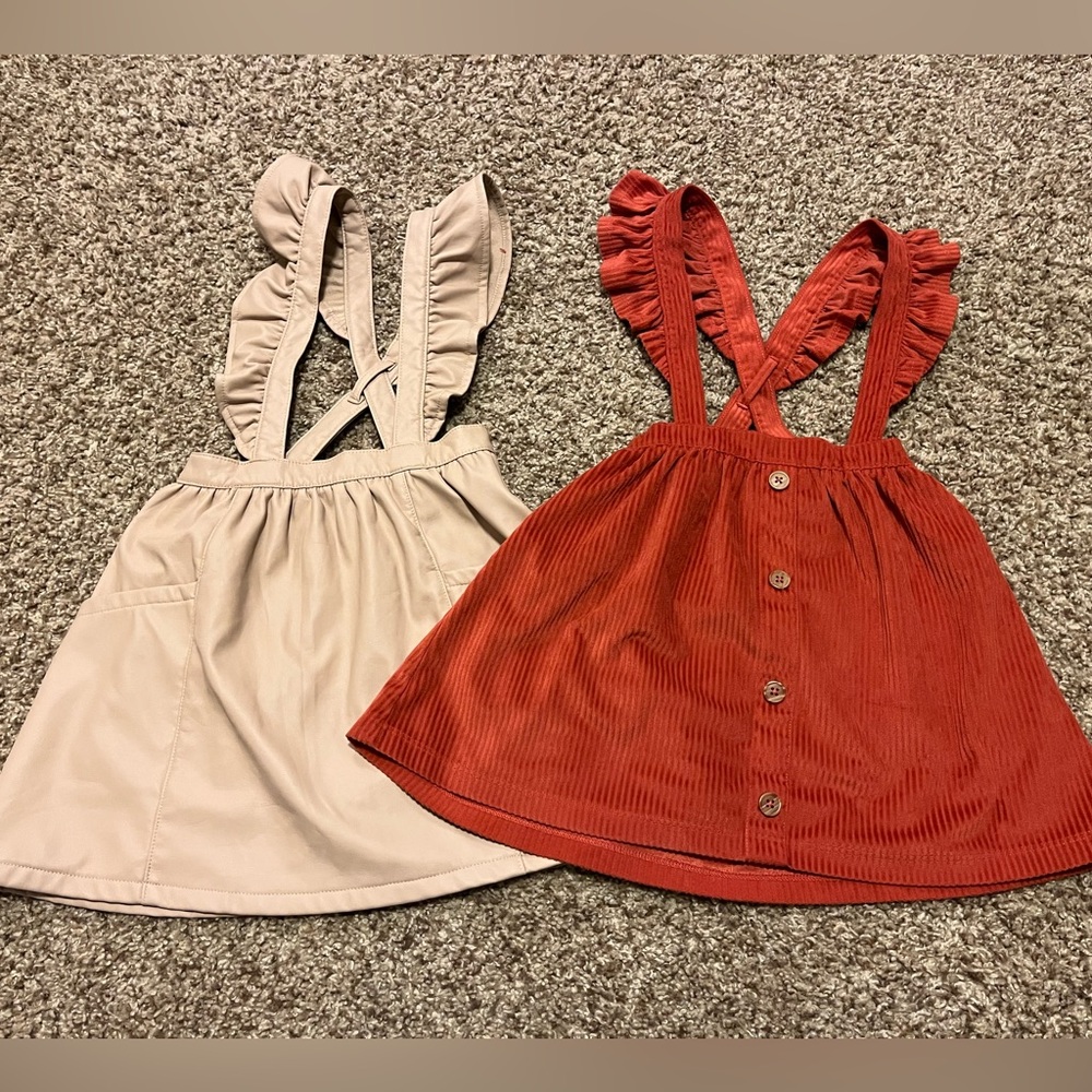 Wonder Nation Beige and Orange Ruffled Pinafore /Jumper Dresses